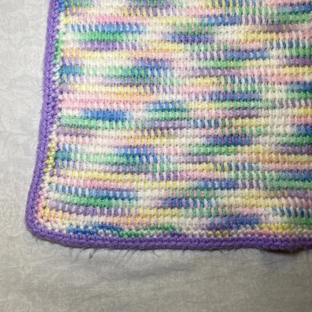 Handmade Crochet Baby Blanket Pastel Variegated Lavender Throw 36x51